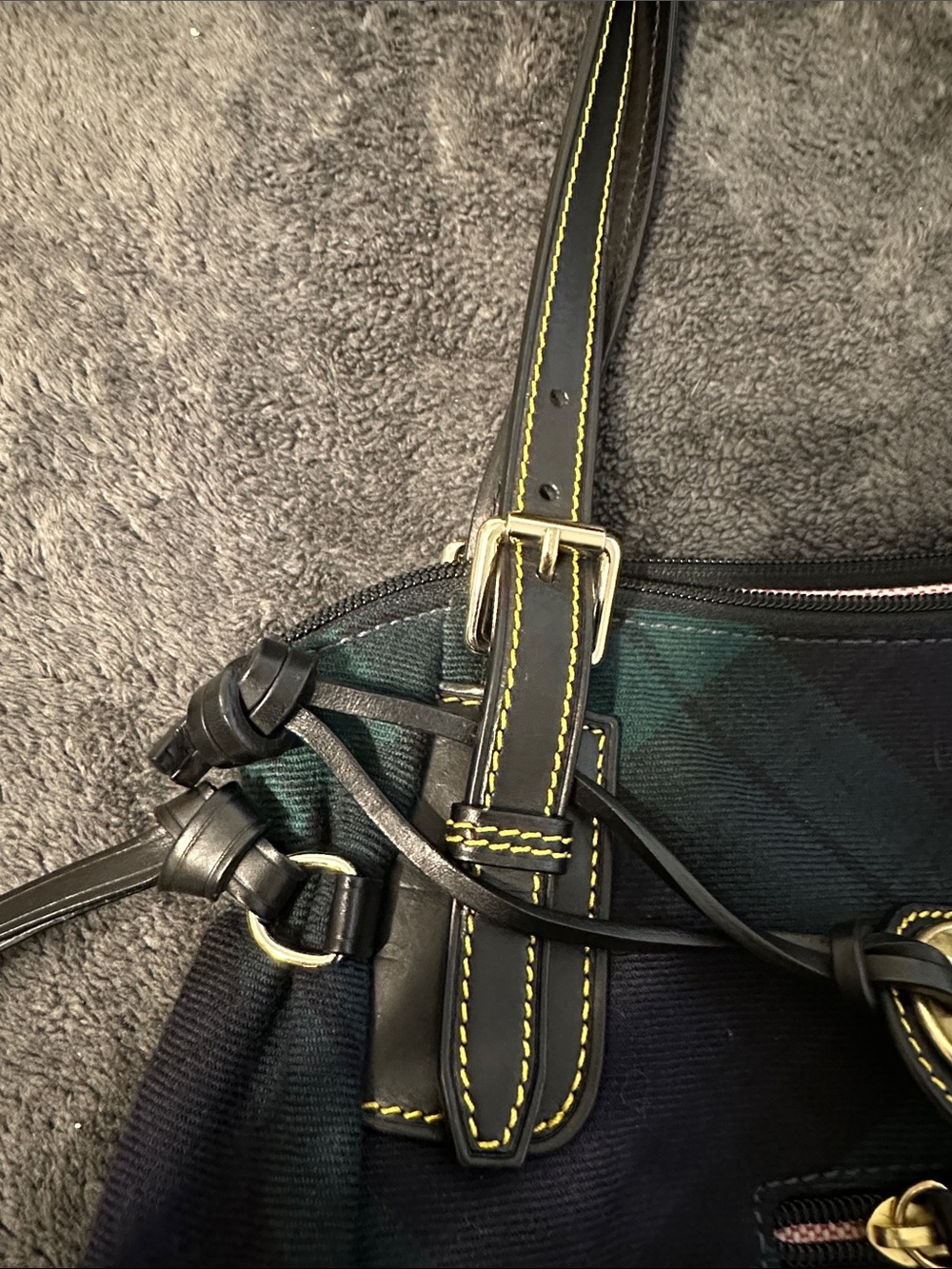 Dooney & Bourke Navy and Green Plaid Shoulder Bag - Picture 4 of 8
